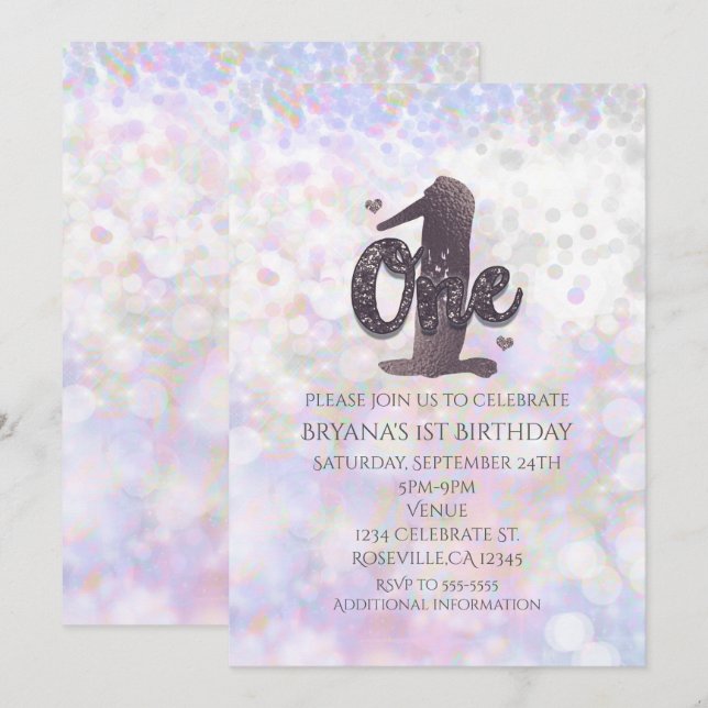 Iridescent Sparkle One 1st Birthday Invitations (Front/Back)