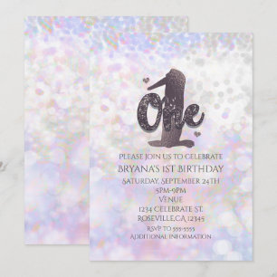 Iridescent Sparkle One 1st Birthday Invitations