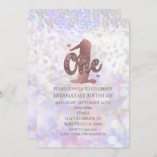 Iridescent Sparkle One 1st Birthday Invitations