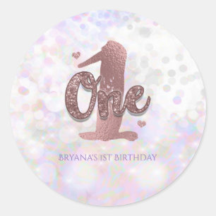 Iridescent Sparkle One 1st Birthday Party Favour Classic Round Sticker