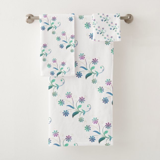  IRIDESCENT SPRING BLOOM BATHROOM TOWEL SET (Insitu)