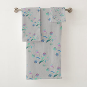 IRIDESCENT SPRING BLOOM GREY BATHROOM TOWEL SET