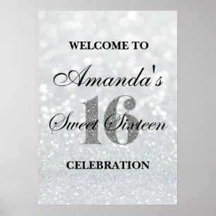Iridescent Sweet 16 Glitter Lights Welcome Poster