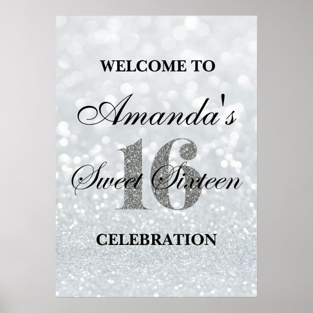 Iridescent Sweet 16 Glitter Lights Welcome Poster (Front)