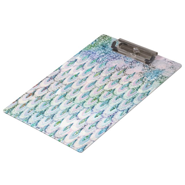 Iridescent teal Glitter Mermaid Fish Scales Clipboard (Angled)