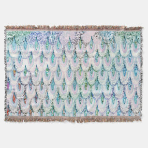 Iridescent teal Glitter Mermaid Fish Scales Throw Blanket