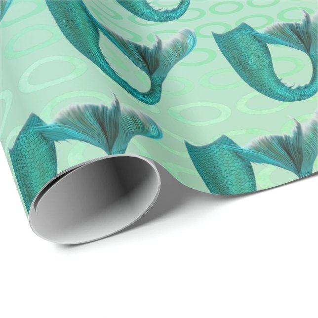 Iridescent Teal Mermaid tails Pattern Wrapping Paper (Roll Corner)