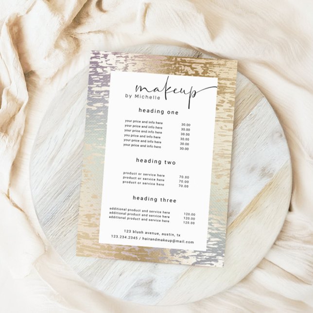 Iridescent Textured Modern Makeup Price Card (Creator Uploaded)