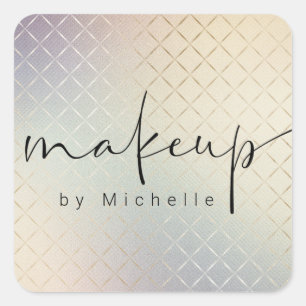 Iridescent textured modern script makeup artist square sticker