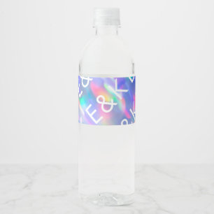 Iridescent Ultra Modern Monogram Wedding Water Bottle Label