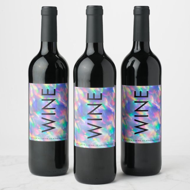 Iridescent Ultra Modern Monogram Wedding Wine Label (Bottles)