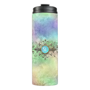 Iridescent Vintage Damask Monogram Gemstone Thermal Tumbler