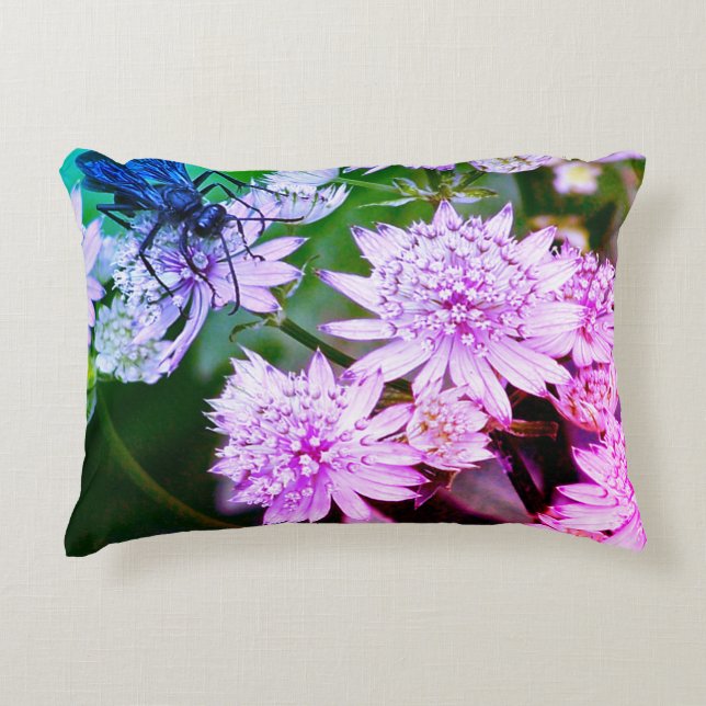 Iridescent Wasp On Flowers Abstract Colours  Decorative Cushion (Front)