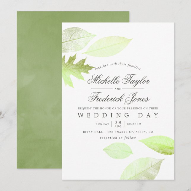 Iridescent Watercolor Autumn Leaves Wedding Invite (Front/Back)
