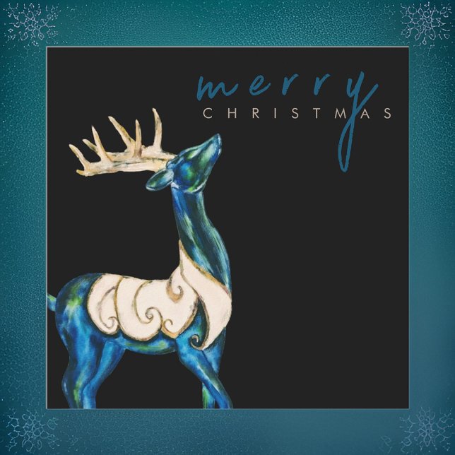 Iridescent Watercolor Reindeer Merry Christmas  Holiday Card (Creator Uploaded)