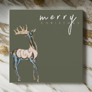 Iridescent Watercolor Reindeer Merry Christmas Holiday Card