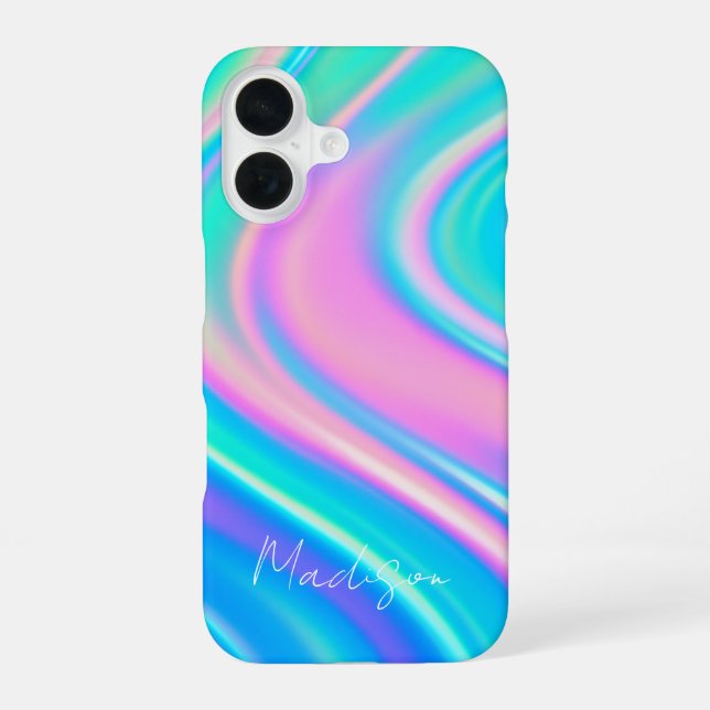 Iridescent Wave Flow iPhone 16 Case (Back)
