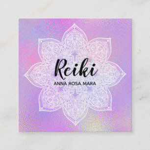 *~* Iridescent White Mandala Pastel Lavender Square Business Card