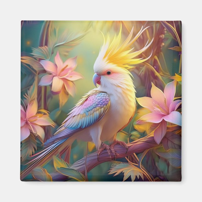 Iridescent Wing Cockatiel Fantasy Bird Magnet (Front)