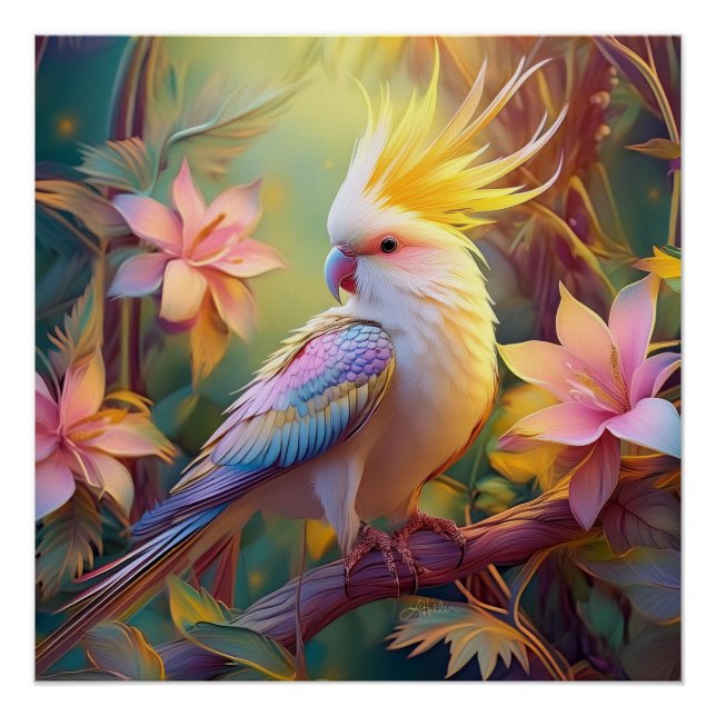 Iridescent Wing Cockatiel Fantasy Bird Poster (Front)