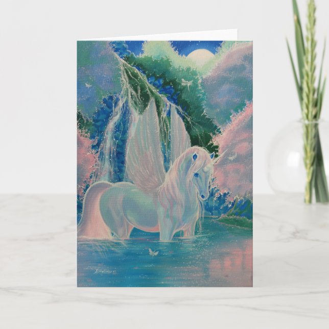 "Iridescent World" Winged Unicorn Greeting Card (Front)