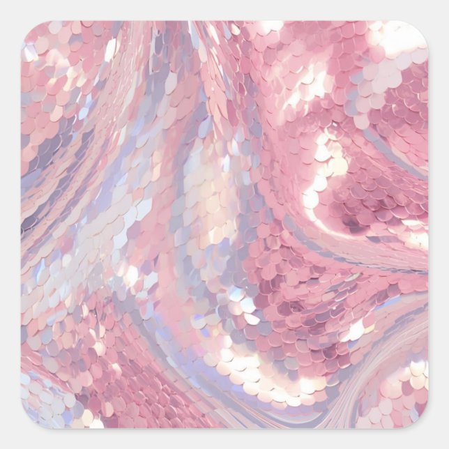 Iridesecent Pink and Purple Sequin Square Sticker (Front)