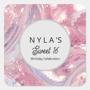 Iridesecent Pink and Purple Sequin Square Sticker