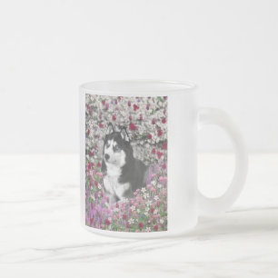 Irie the Siberian Husky in Flowers Frosted Glass Coffee Mug