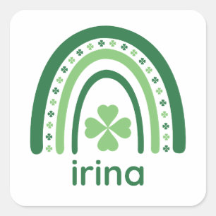 irina Name Clover Boho Rainbow Square Sticker