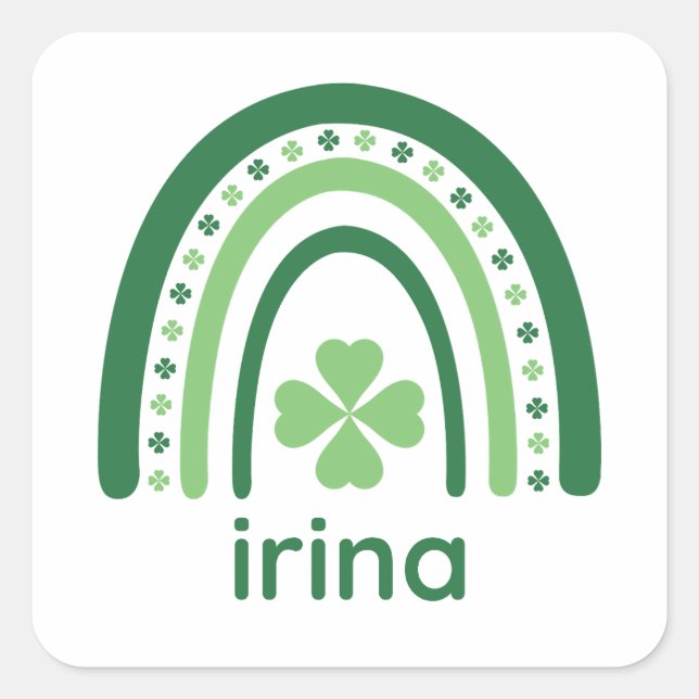 irina Name Clover Boho Rainbow Square Sticker (Front)