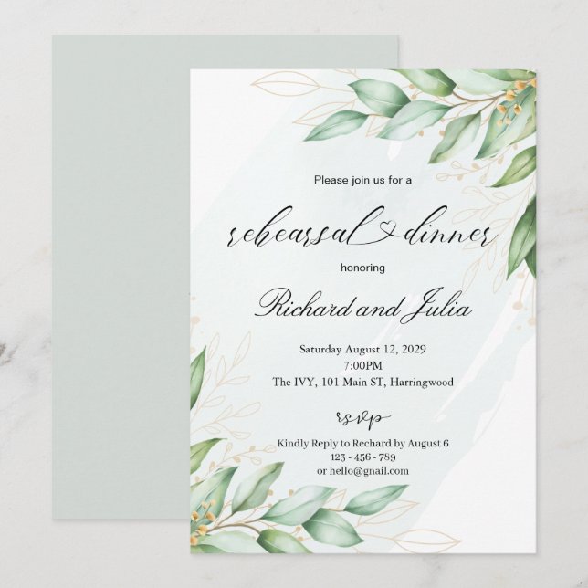 IRINA Rehearsal Dinner Invitation Template, Green (Front/Back)