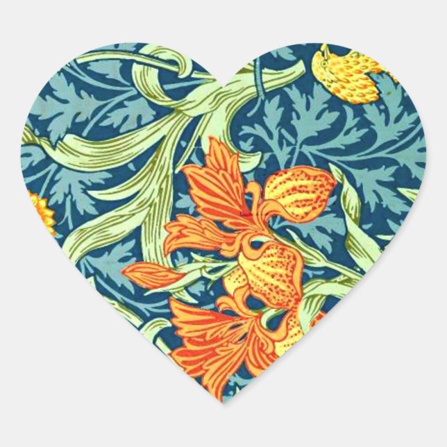 Iris, a William Morris pattern, Heart Sticker (Front)