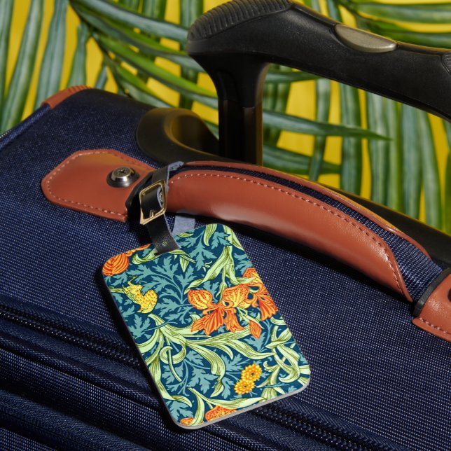 Iris, a William Morris pattern, Luggage Tag (Front Insitu 1)