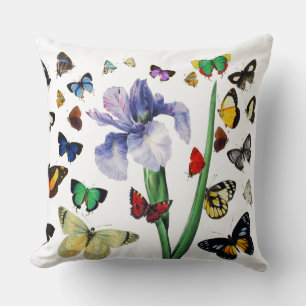 IRIS AMONG COLORFUL BUTTERFLIES White Floral Cushion