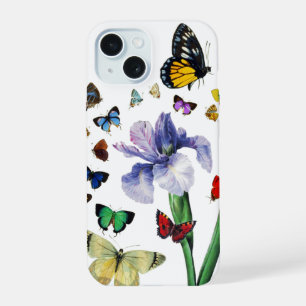 IRIS AMONG COLORFUL BUTTERFLIES White Floral iPhone 15 Case