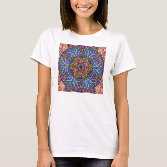 Iris and bromeliad mandala t-shirt (Front)