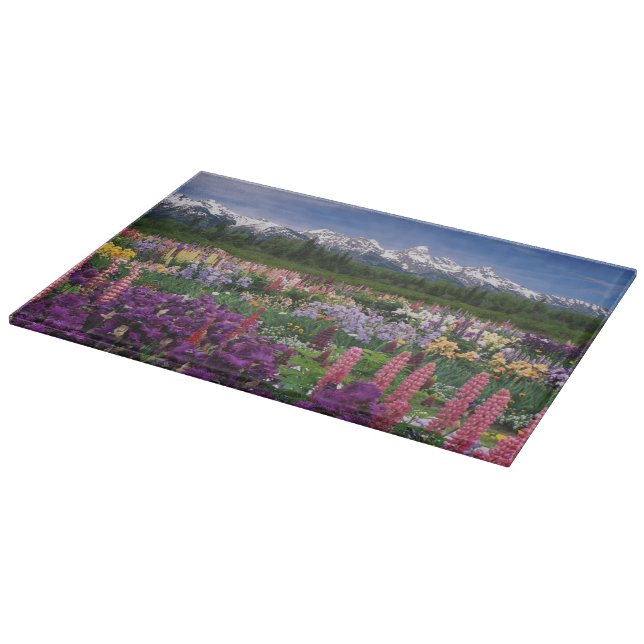 Iris and Lupine garden and Teton Range, Cutting Board (Corner)