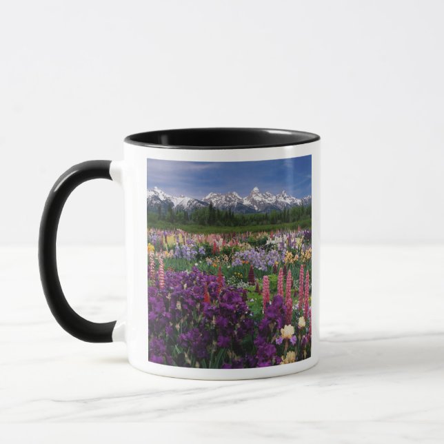 Iris and Lupine garden and Teton Range, Mug (Left)