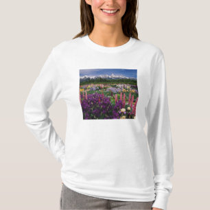 Iris and Lupine garden and Teton Range, T-Shirt
