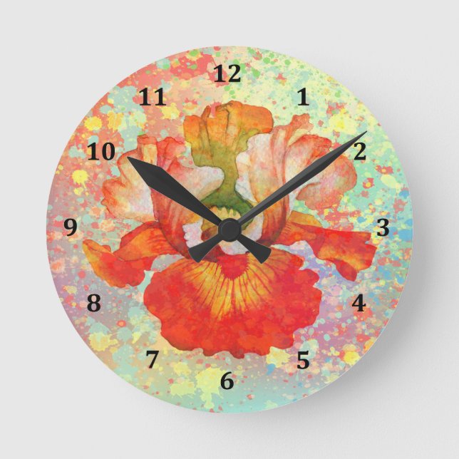 Iris and Paint Splatters Designer Clock (Front)