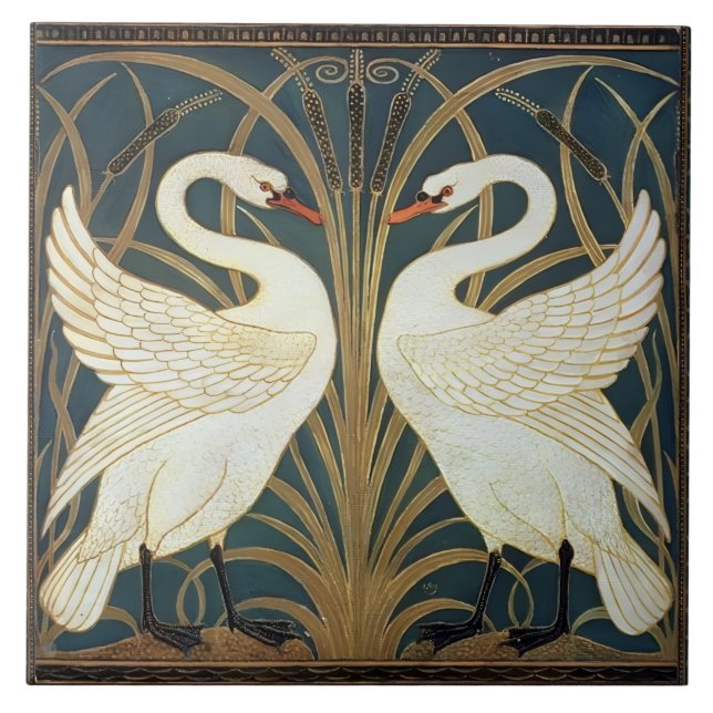 Iris And Rush Swans Walter Crane Swans Tile (Front)