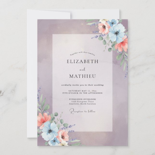 Iris Apricot Painted Wedding Invitation (Front)