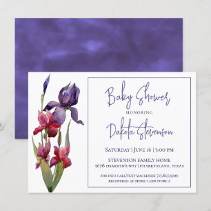 Iris Baby Shower   Royal Violet Purple Flower Invitation
