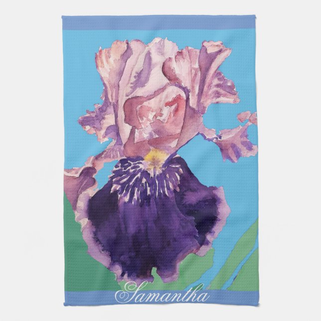 Iris Bearded Watercolour Painting Floral Flower Te Tea Towel (Vertical)