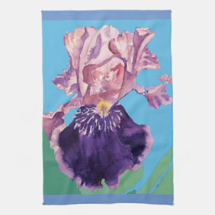 Iris Bearded Watercolour Painting Floral Flower Tea Towel