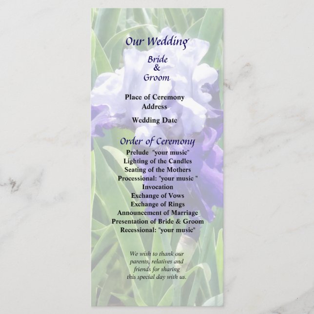Iris Best Bet Wedding Program Programme (Front)