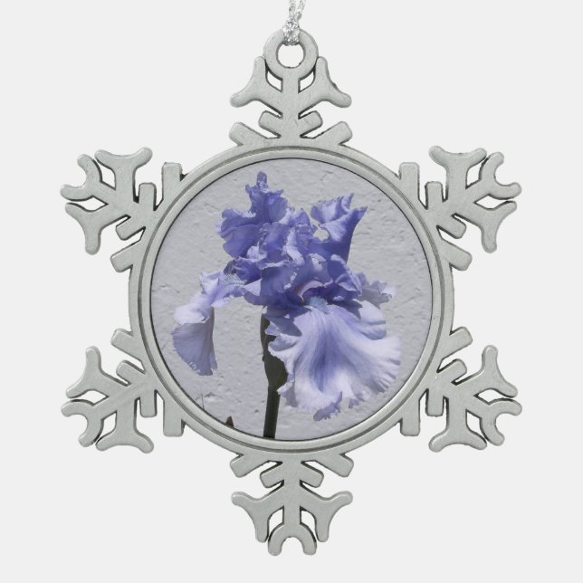 Iris Bloom Snowflake Pewter Christmas Ornament (Front)