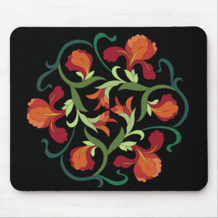 Iris Blooms Interwoven on Black Mousepad