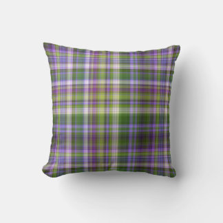 Iris Blossoms Purple and Green Plaid Cushion
