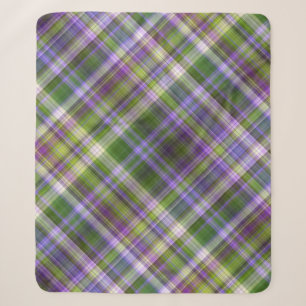Iris Blossoms Purple and Green Plaid Sherpa Blanket